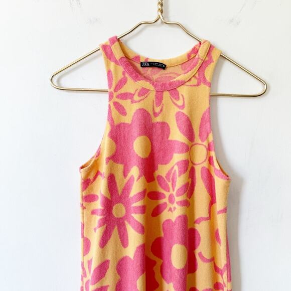 Zara Jacquard Terry Daisy Mini Dress S Retro Tennis - Picture 5 of 7